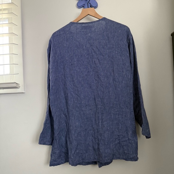 Flax Small Linen Button Up Shirt Long Sleeve Blue Stripe Lagen Coastal - Picture 4 of 7